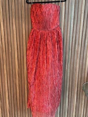 Strapless Red Textured Maxi Dress